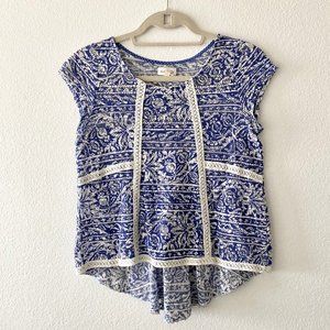 Anthropologie Meadow Rue - Blue & White Crochet Top